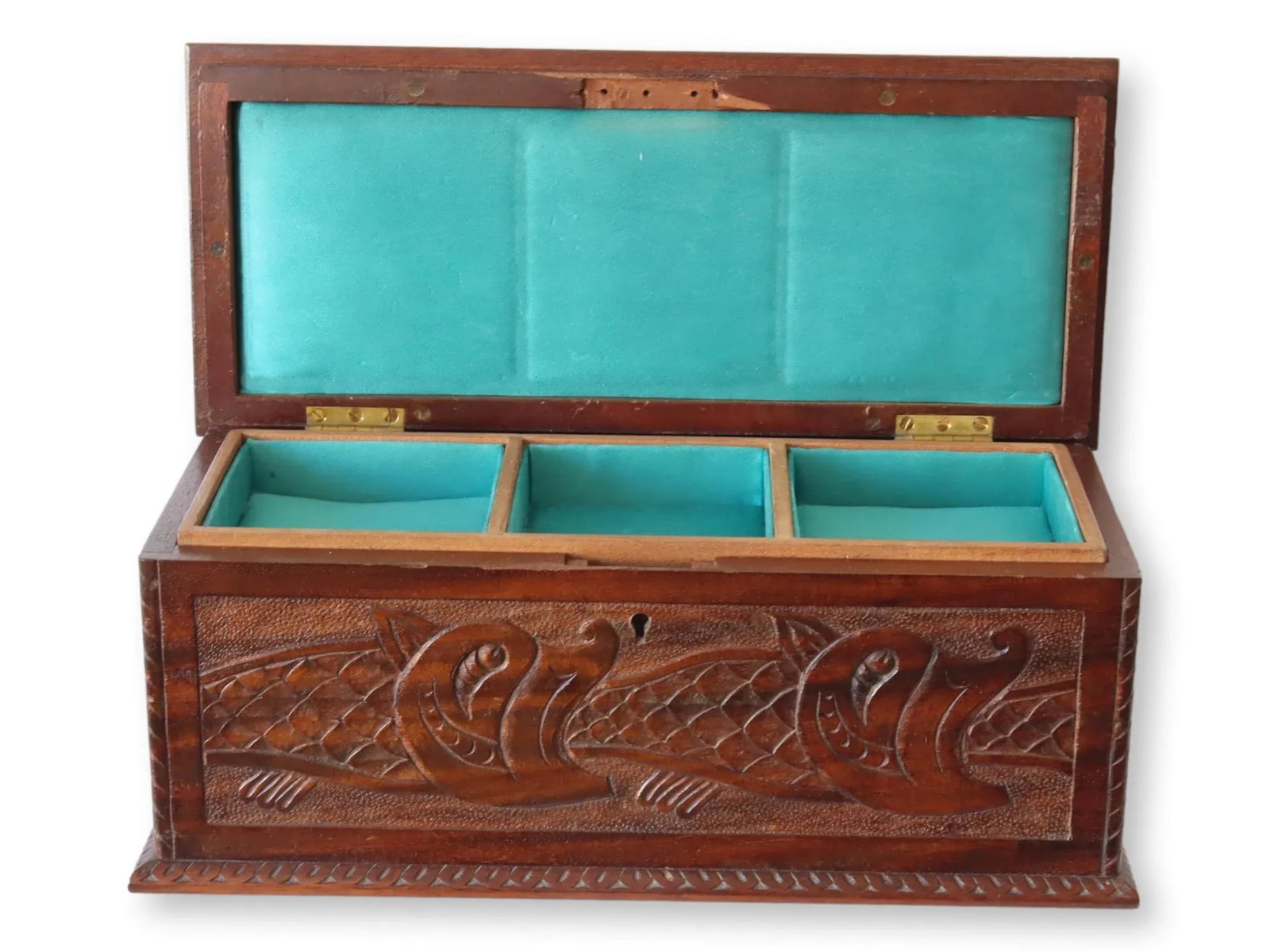 Antique English Carved Jewelry Box - 3