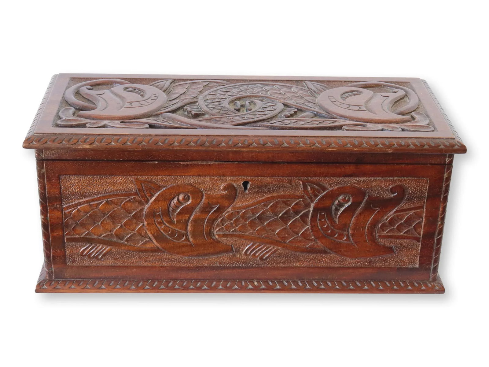 Antique English Carved Jewelry Box - 5