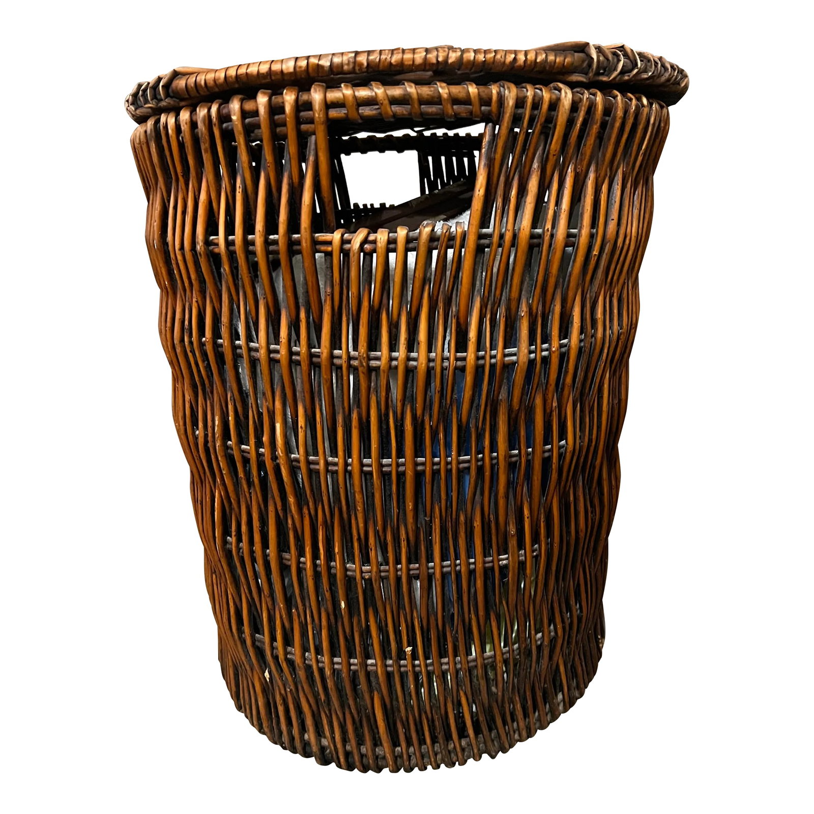 Late 20th Century Large Basket With Lid: Great basket to store pillows & blankets. Can be used as a laundry basket in a bathroom. Toys in a kids room. This large basket has many uses. Measures 24" tall with the lid on and about 20.5" in diam