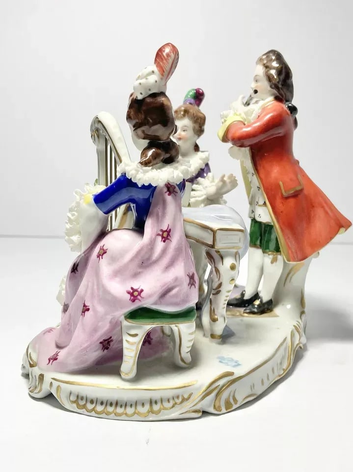 1930s Muller Volkstedt Dresden Rocco-Baroque Style Porcelain Musical Trio Figurine - 3