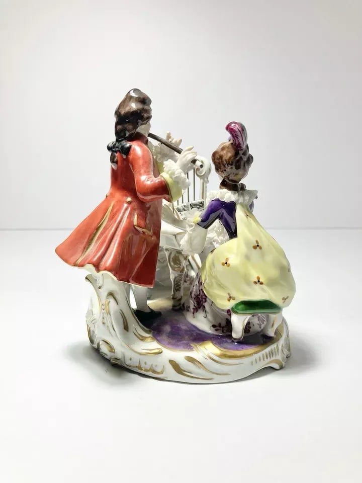 1930s Muller Volkstedt Dresden Rocco-Baroque Style Porcelain Musical Trio Figurine - 4