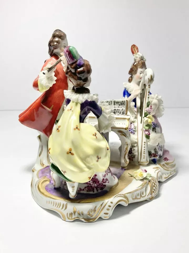 1930s Muller Volkstedt Dresden Rocco-Baroque Style Porcelain Musical Trio Figurine - 5