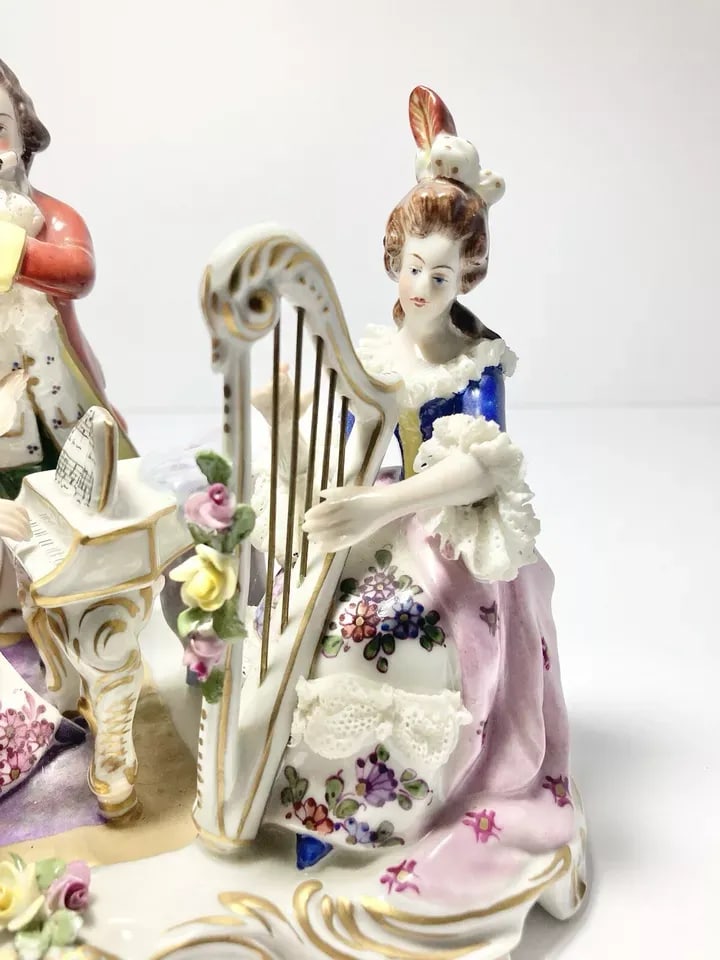 1930s Muller Volkstedt Dresden Rocco-Baroque Style Porcelain Musical Trio Figurine - 6