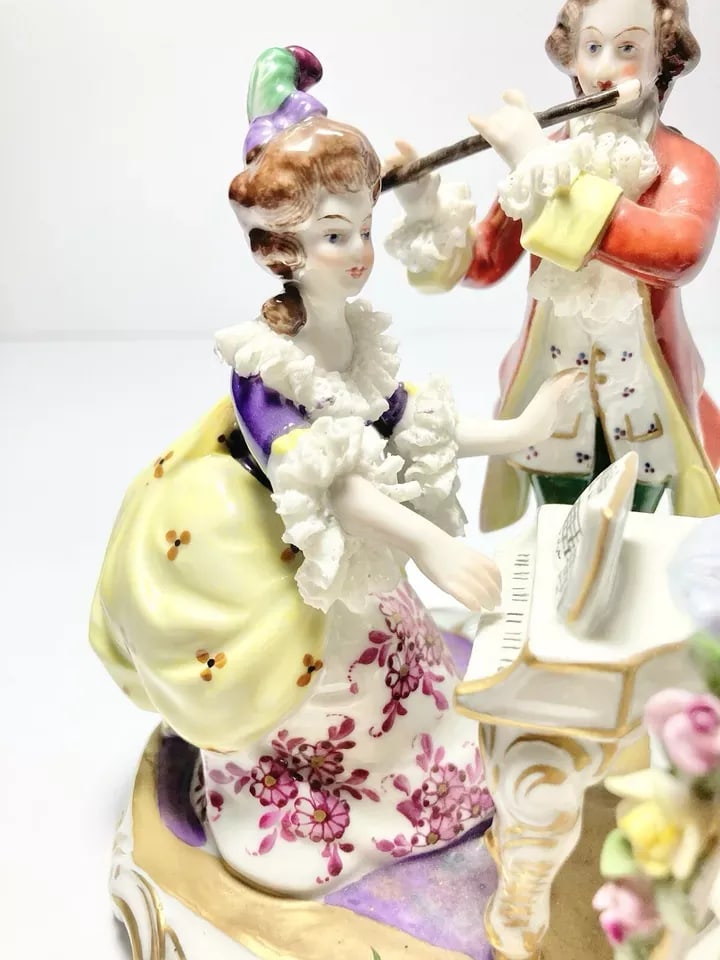 1930s Muller Volkstedt Dresden Rocco-Baroque Style Porcelain Musical Trio Figurine - 7