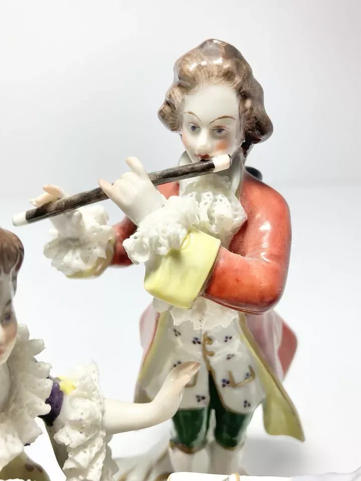 1930s Muller Volkstedt Dresden Rocco-Baroque Style Porcelain Musical Trio Figurine - 8