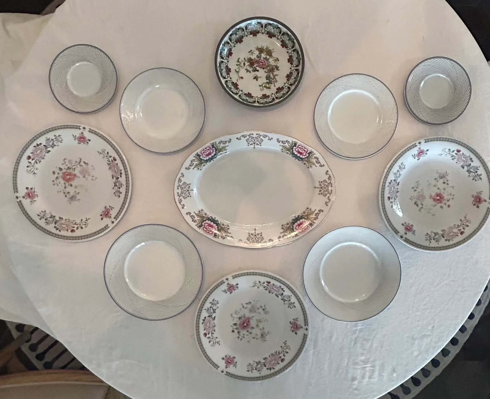 Delicate Pink Japanese Floral Themed Decorative Wall Plate Curation-Set of 11 - 12
