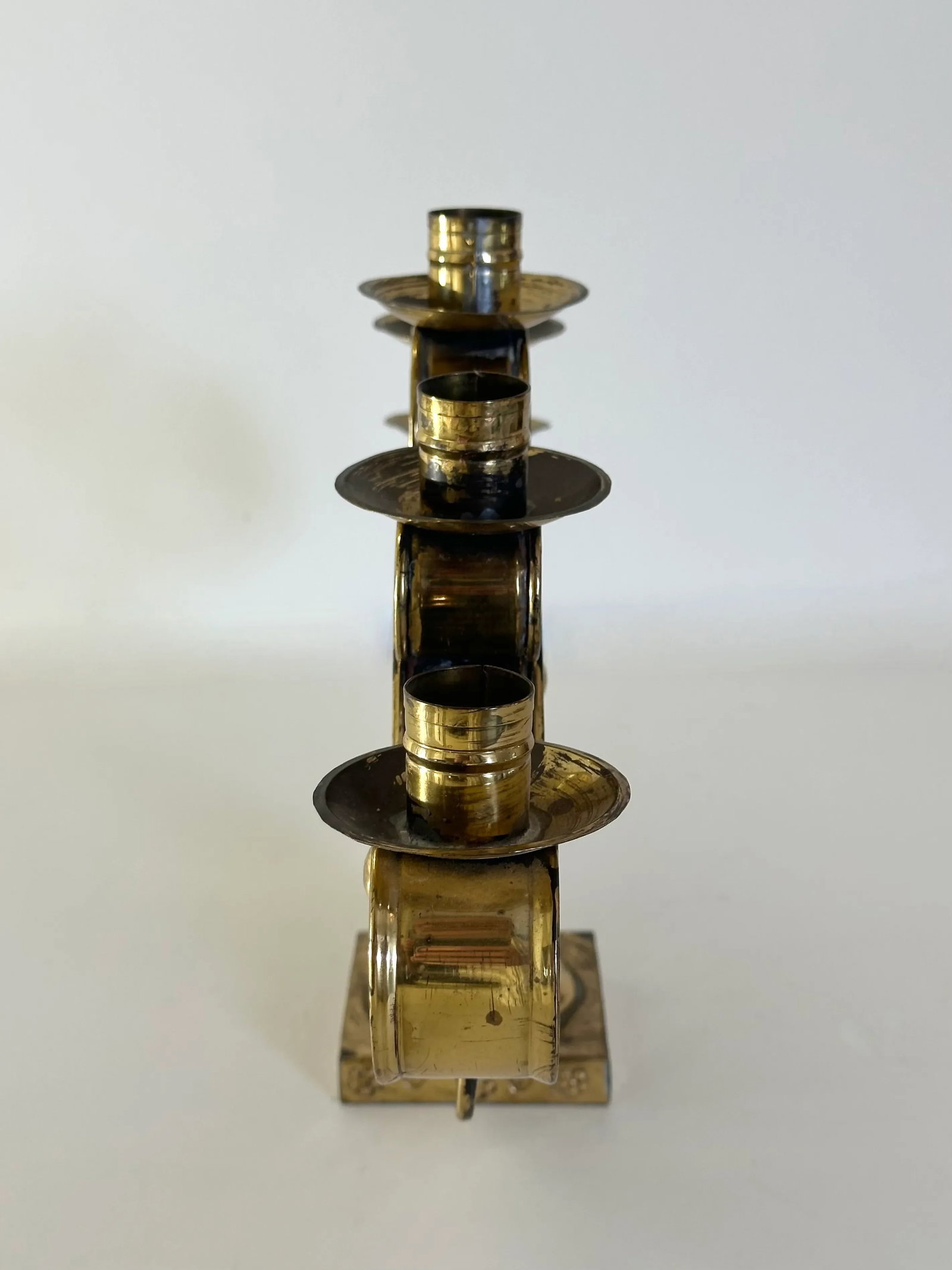 Llamas Hand Wrought Mexican Mid Century Brass Tree of Life Candelabra - 5