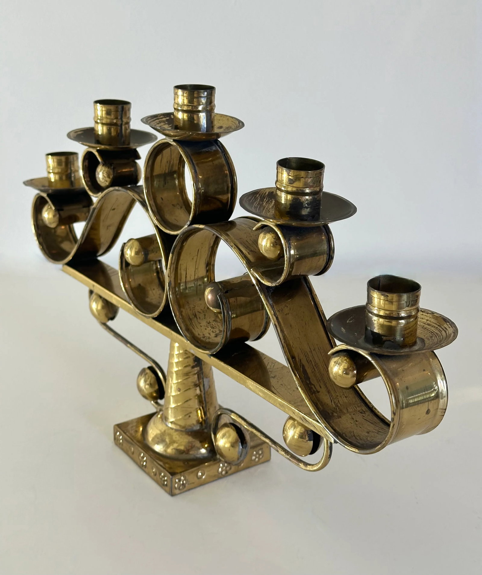 Llamas Hand Wrought Mexican Mid Century Brass Tree of Life Candelabra - 6