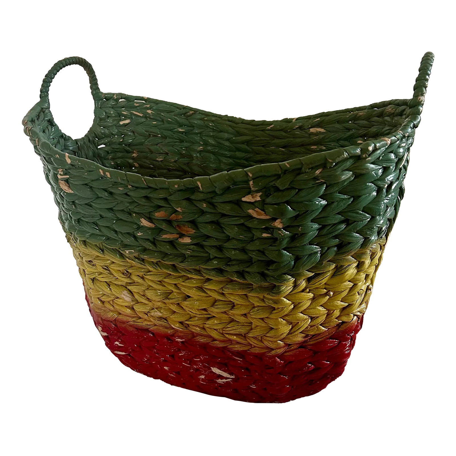 Vintage Boho Chic Hand Painted Laundry Basket With Handles: Three colors to brighten up your day! Round inset handles make this Boho Chic hand painted laundry basket as easy to use as it is to look at. Nice and sturdy, it is perfectly suited to hold laundry,
