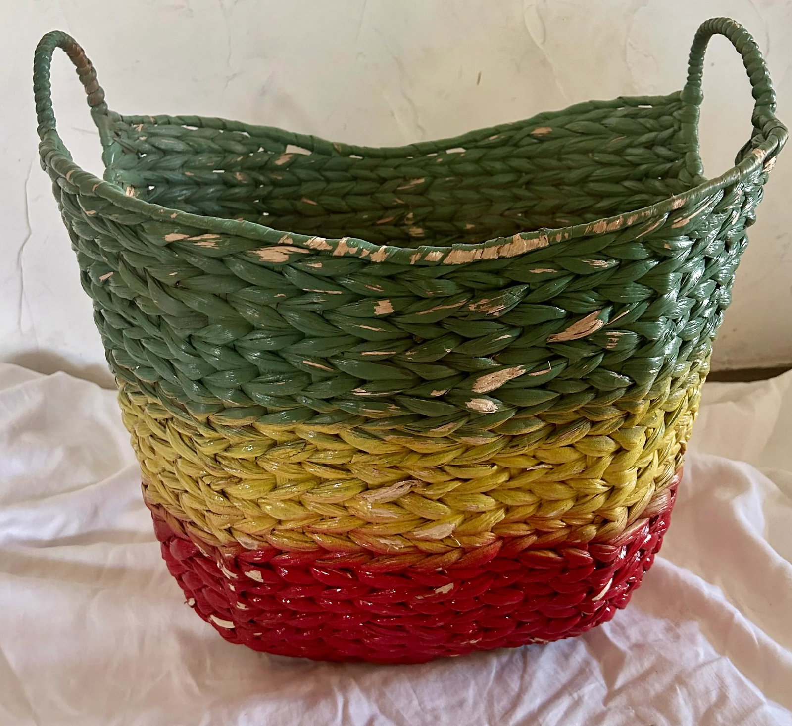 Vintage Boho Chic Hand Painted Laundry Basket With Handles - 3