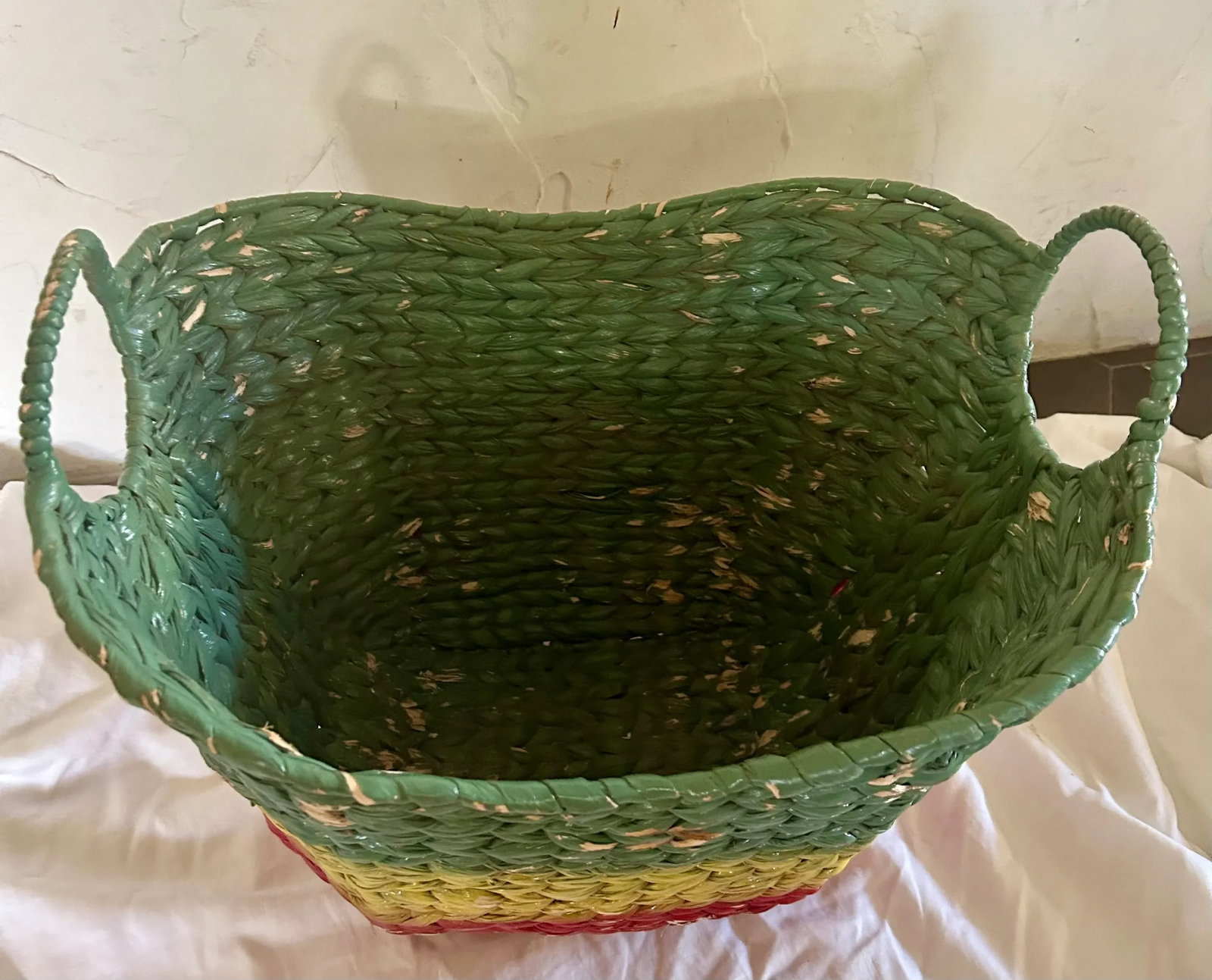 Vintage Boho Chic Hand Painted Laundry Basket With Handles - 4