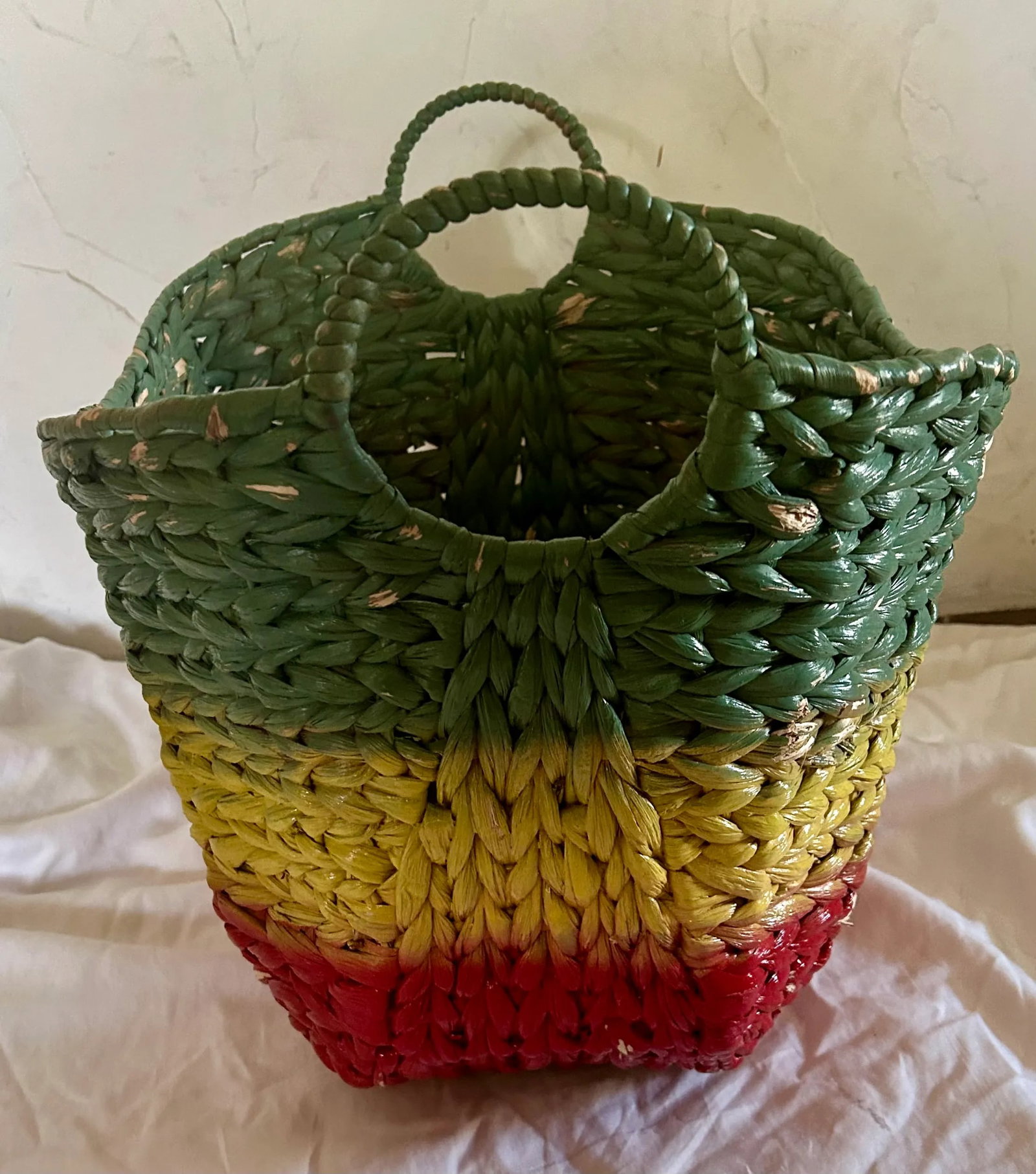 Vintage Boho Chic Hand Painted Laundry Basket With Handles - 5