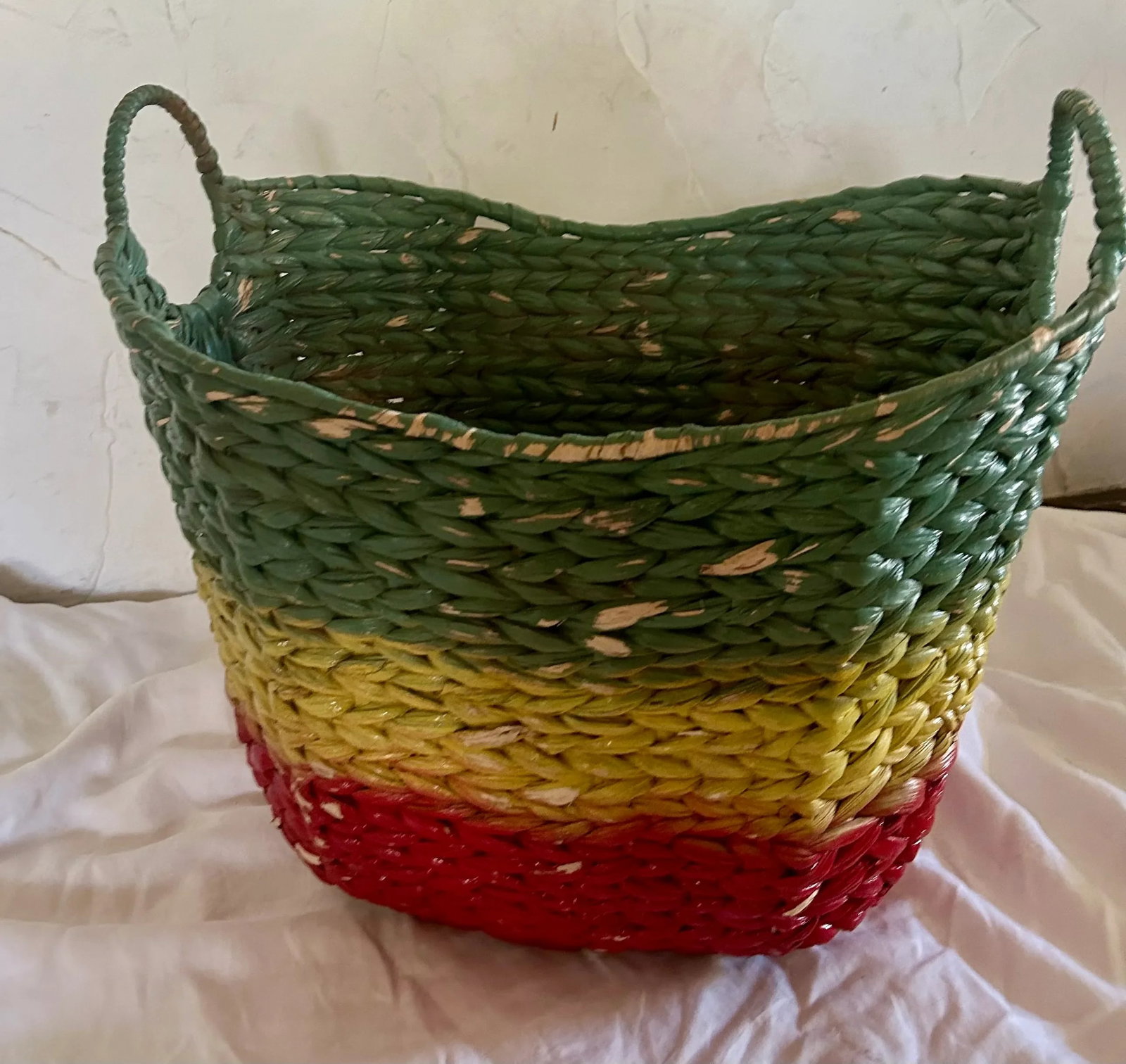 Vintage Boho Chic Hand Painted Laundry Basket With Handles - 8