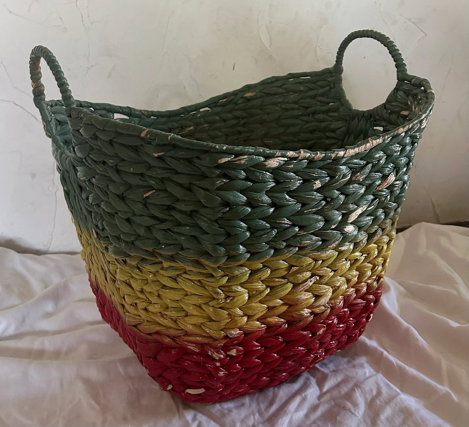 Vintage Boho Chic Hand Painted Laundry Basket With Handles - 9