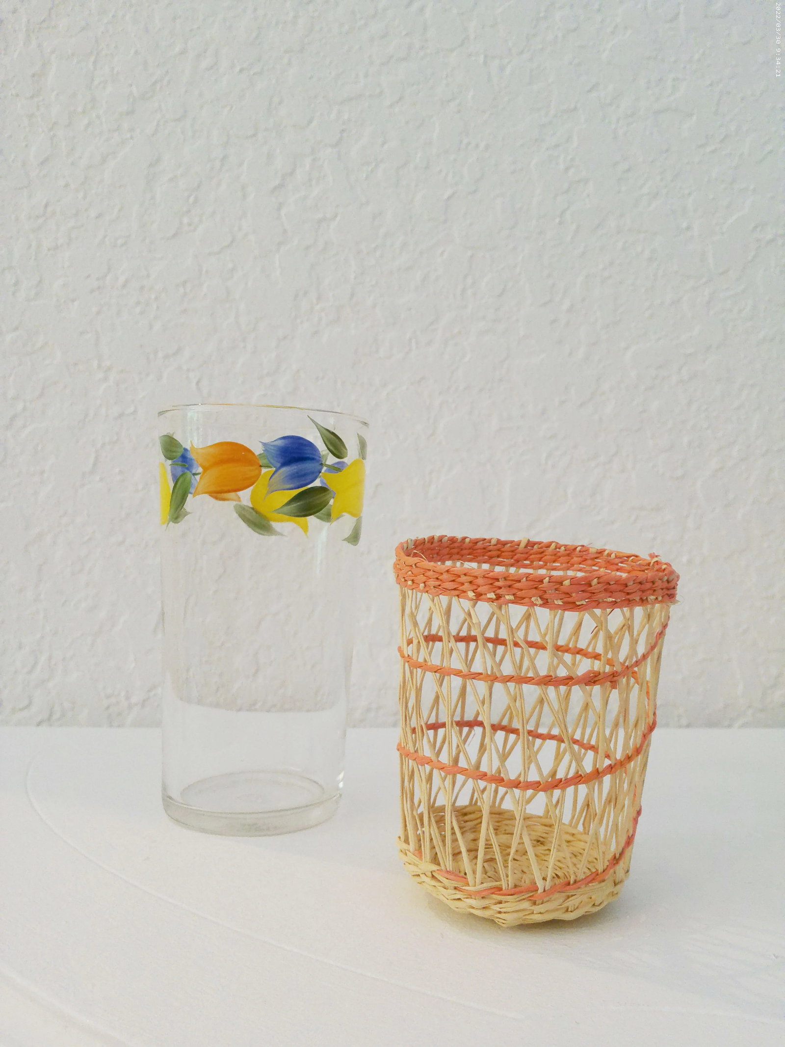 Vintage Floral Glass Tumblers W/Caddy, Set of 6 - 2