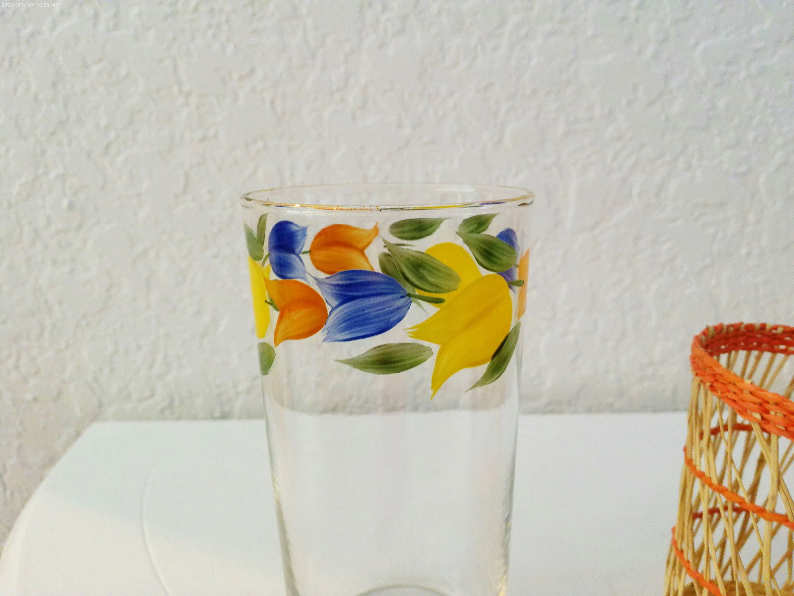 Vintage Floral Glass Tumblers W/Caddy, Set of 6 - 3