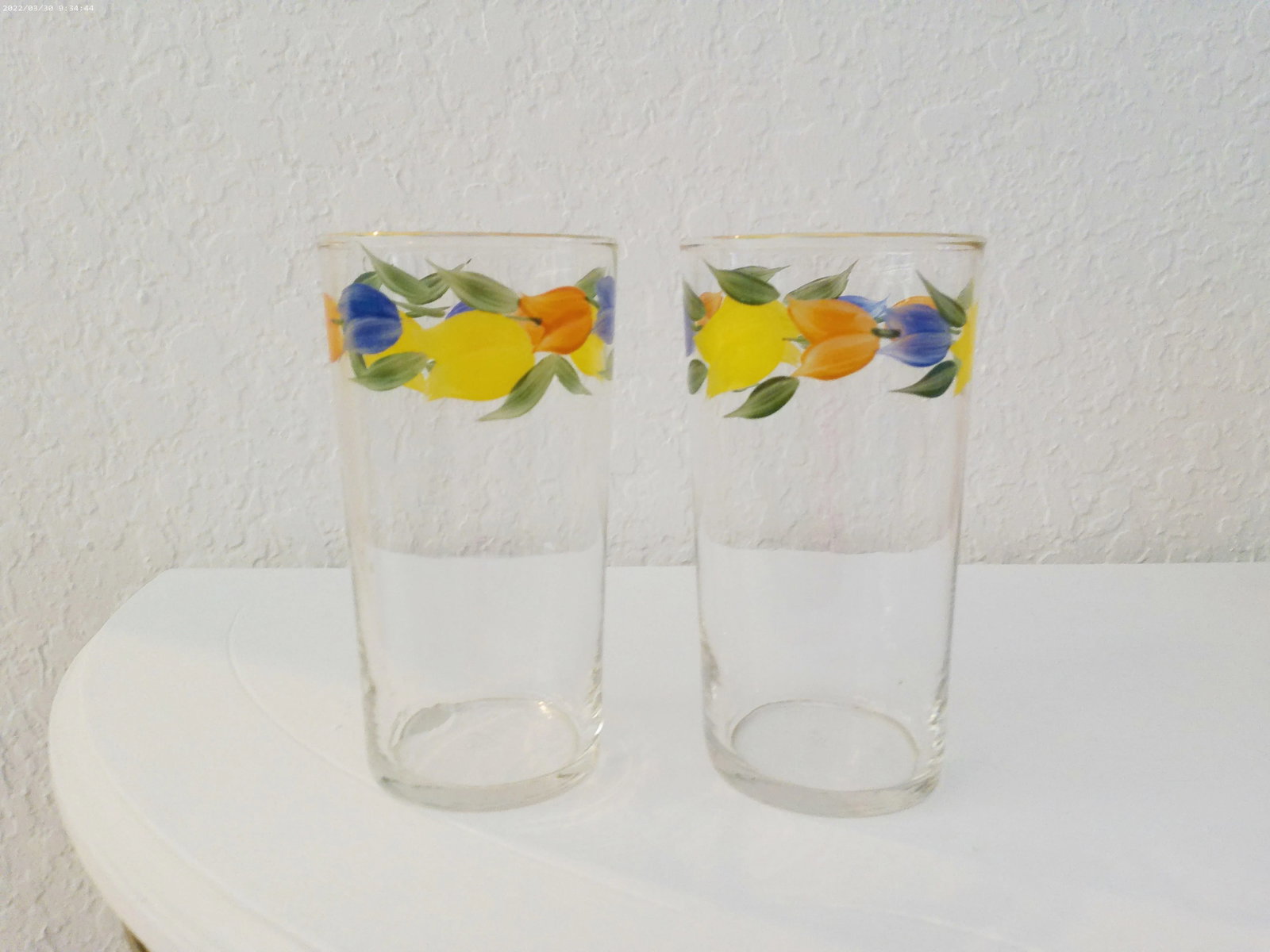 Vintage Floral Glass Tumblers W/Caddy, Set of 6 - 4