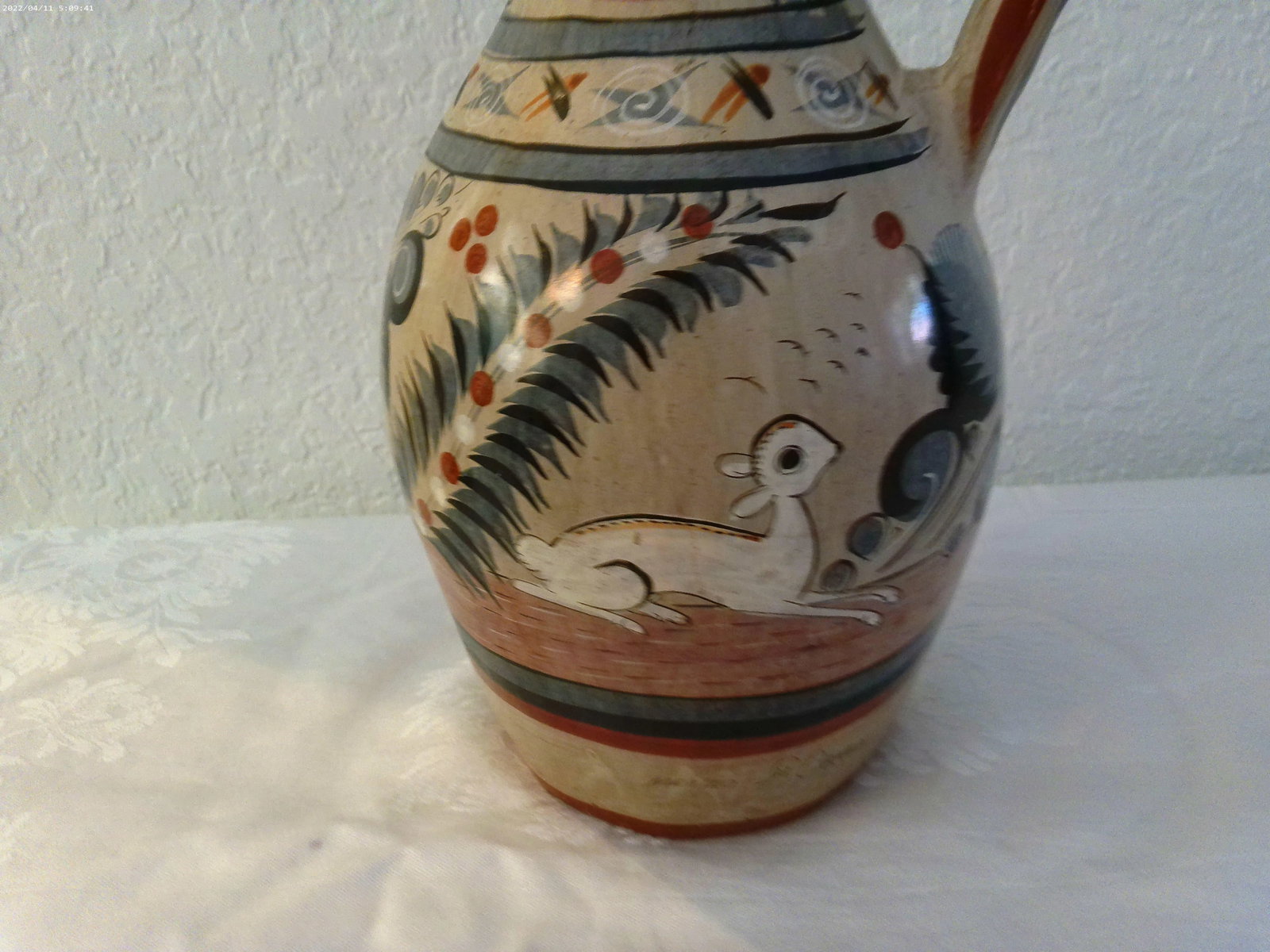 Mid-Century Large Mexican Artisinal Tonala Pottery Water Pitcher - 3