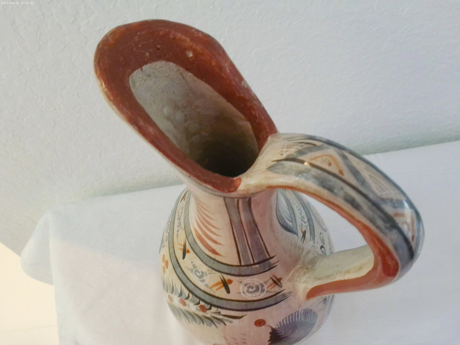 Mid-Century Large Mexican Artisinal Tonala Pottery Water Pitcher - 5