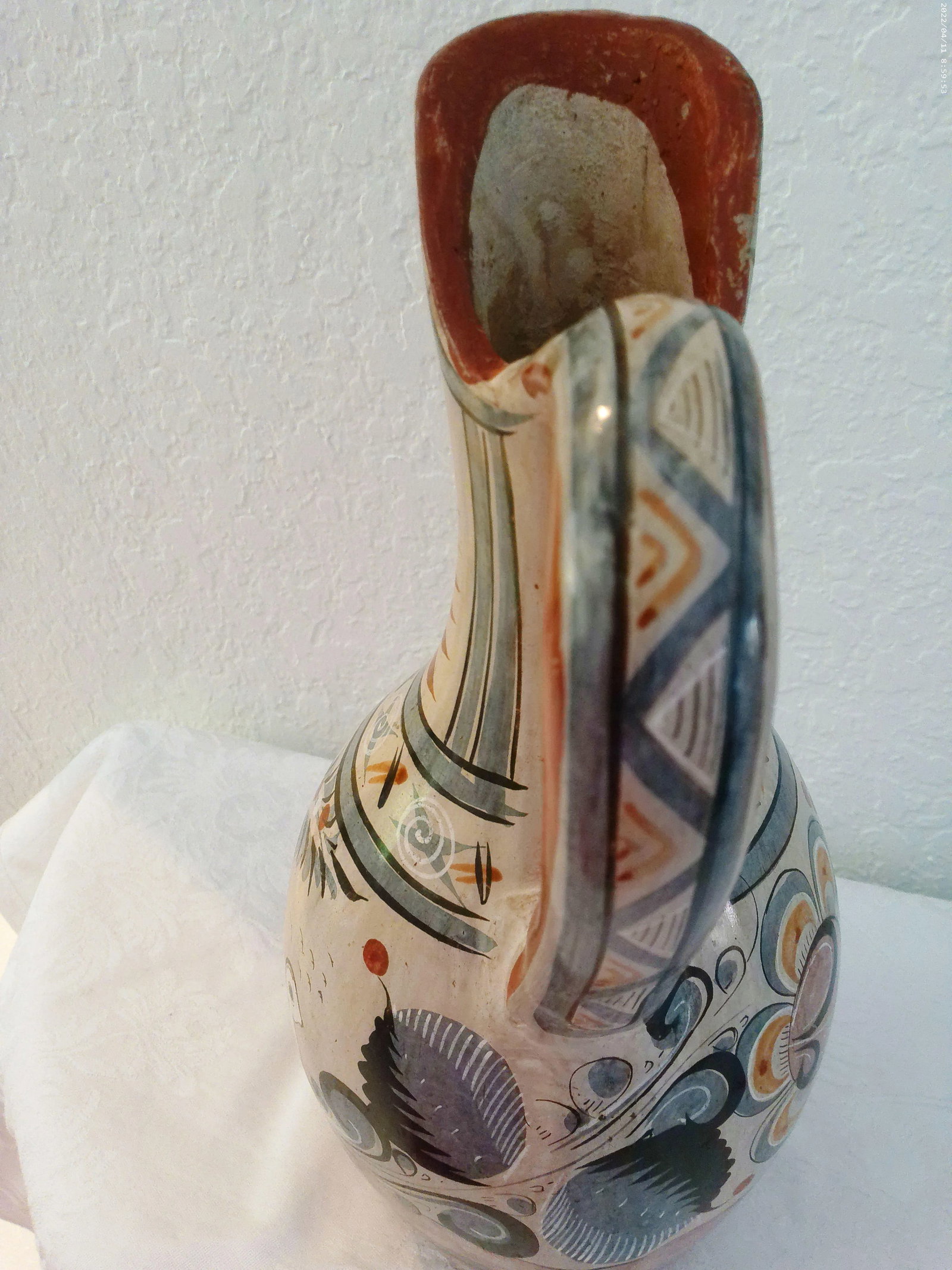 Mid-Century Large Mexican Artisinal Tonala Pottery Water Pitcher - 6