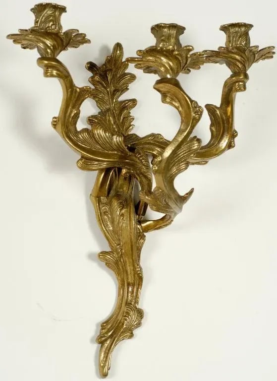 Bronze Louis XV Style Three Candle Sconces - a Pair - 2