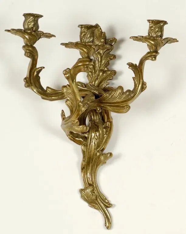 Bronze Louis XV Style Three Candle Sconces - a Pair - 3