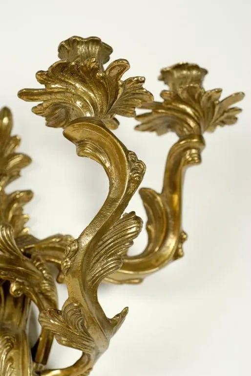 Bronze Louis XV Style Three Candle Sconces - a Pair - 5