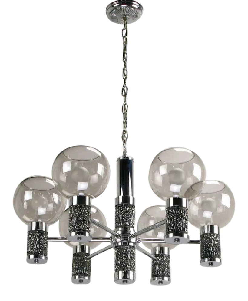 Chrome & Smoked Glass Chandelier With Foliate Relief Detail (1 of 7)