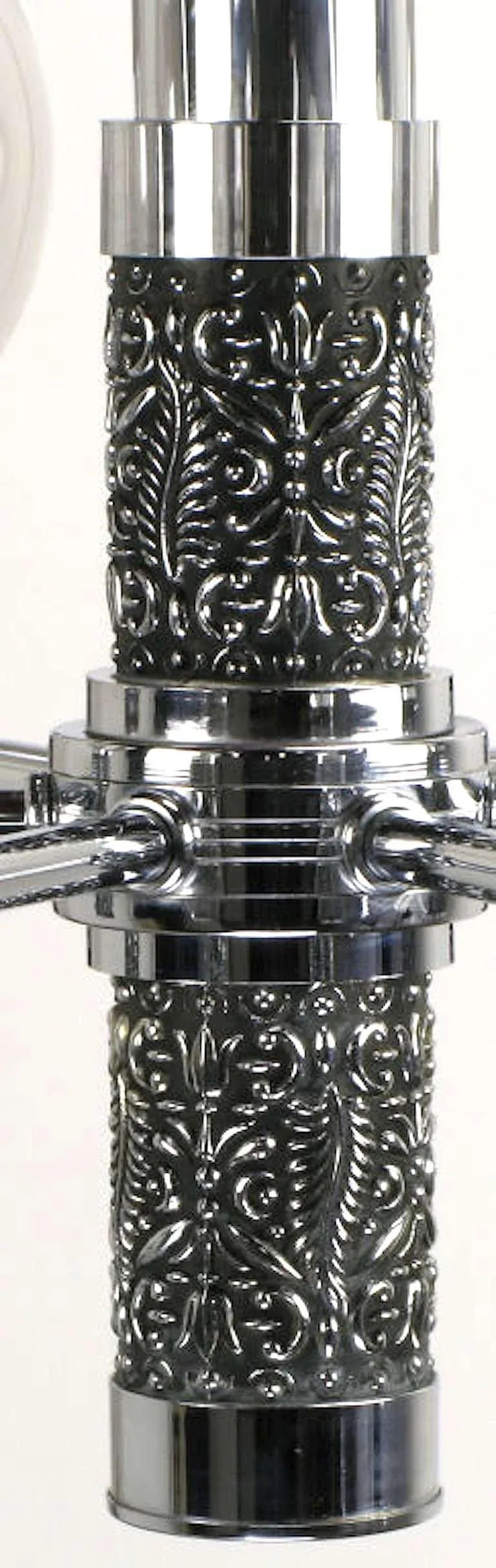 Chrome & Smoked Glass Chandelier With Foliate Relief Detail - 7