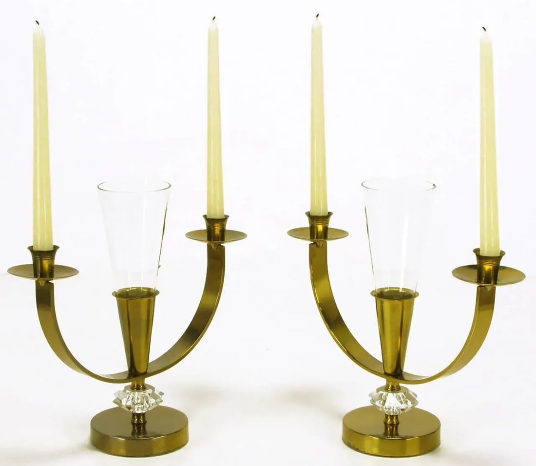 Brass and Crystal Candelabra - a Pair - 2