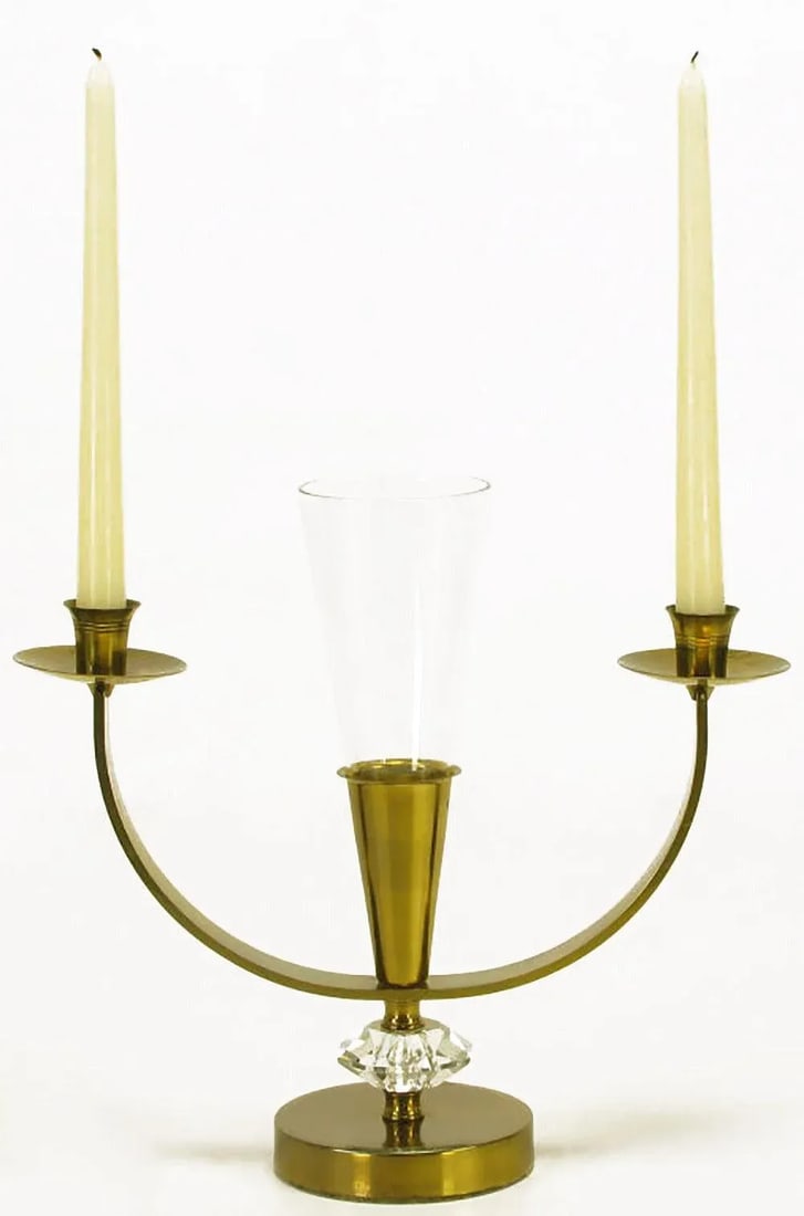 Brass and Crystal Candelabra - a Pair - 3