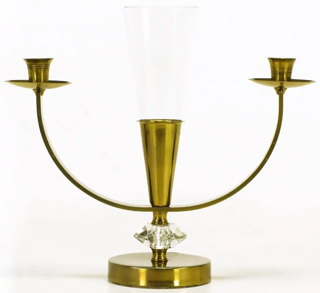 Brass and Crystal Candelabra - a Pair - 4