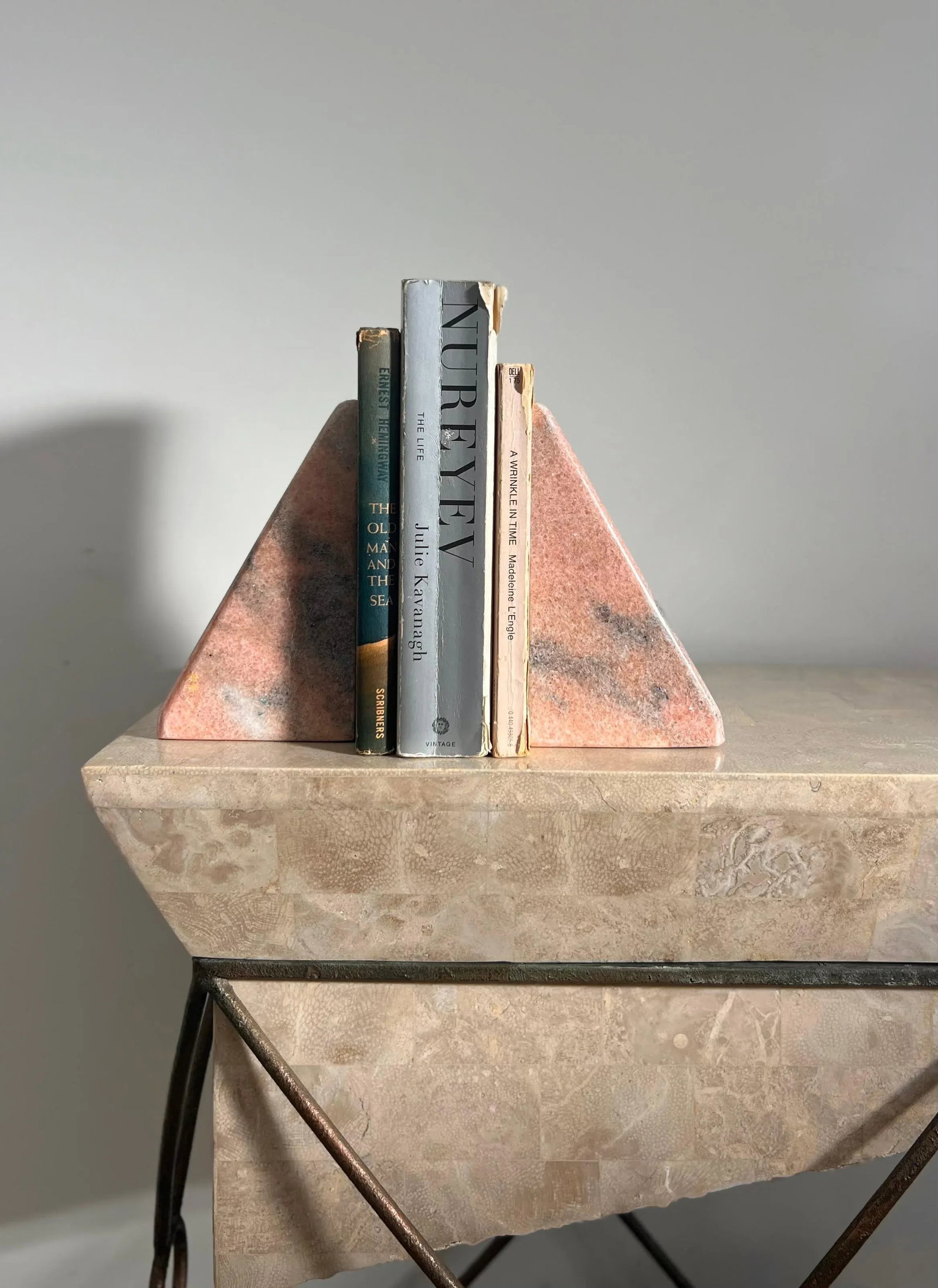 Vintage Pink Marble Bookends With Etched Gothic "b", Late 20th Century - a Pair - 6