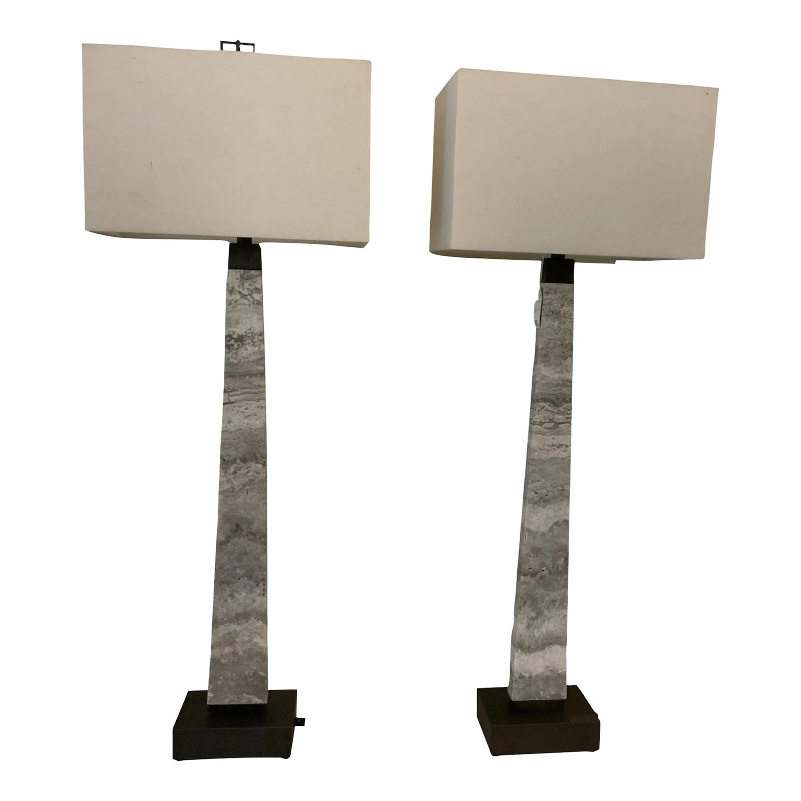 Pair of Spire Buffet Lamps: Excellent pair of elegant gray marble lamps, perfect for adding sophistication to any space. These lamps blend sleek gray marble with timeless design, enhancing both modern and classic interiors with 