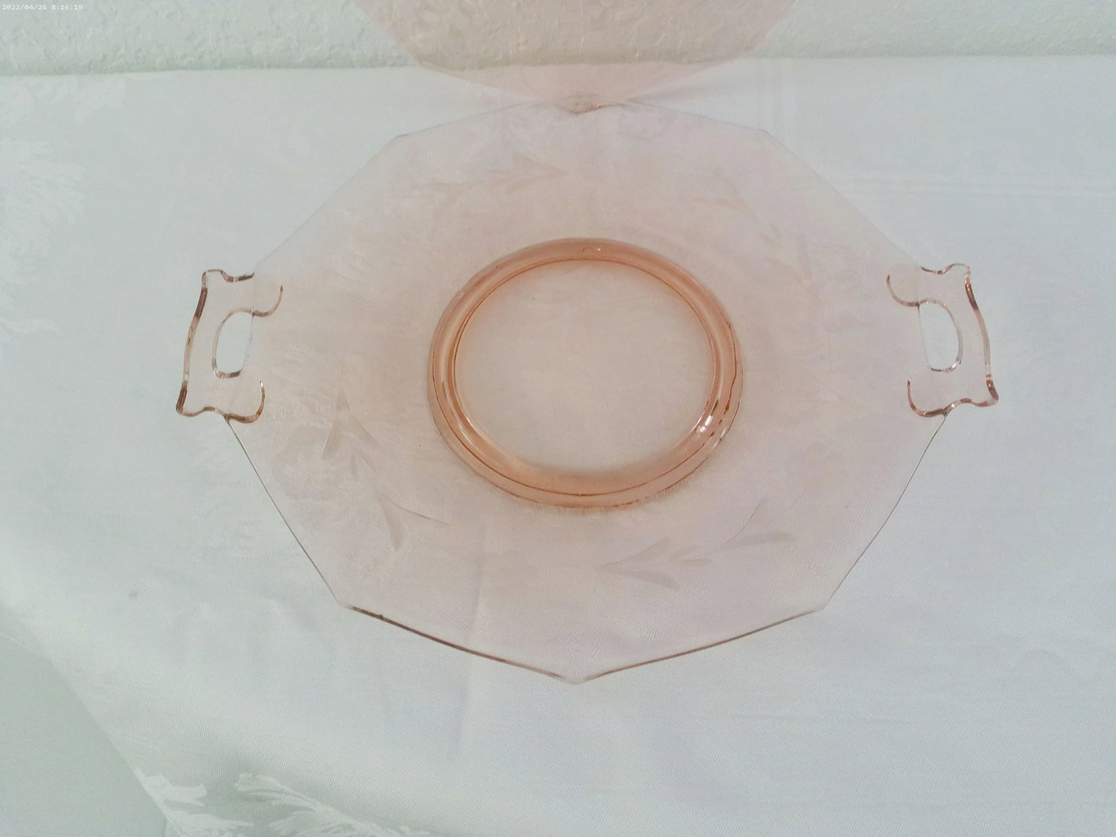 Mid-Century Pink Depression Glass Serving Platters, a Pair - 4