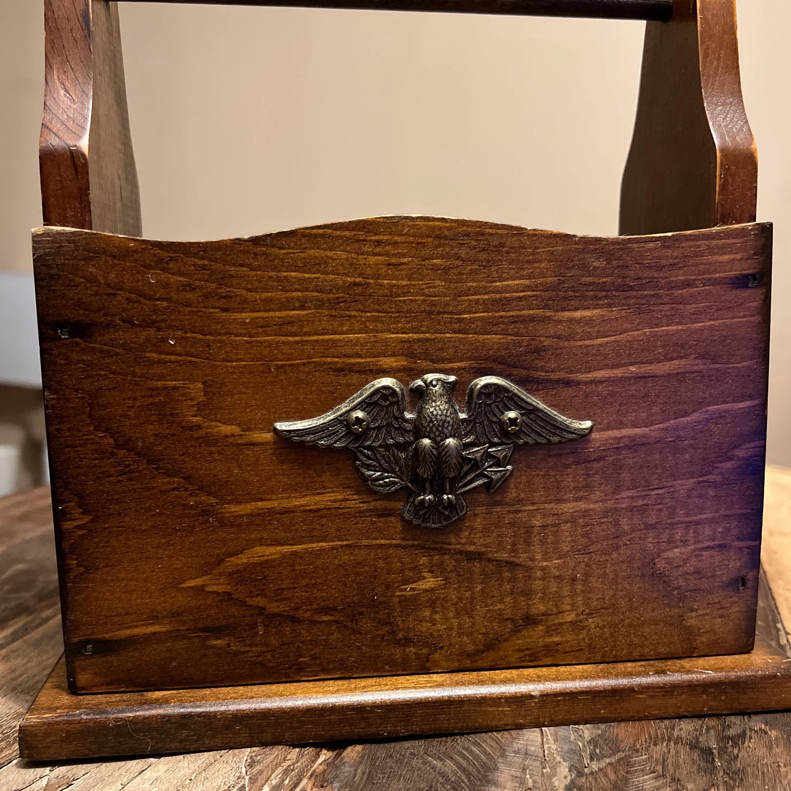 1980s Vintage Solid Wood Mail Letter Box Features Eagle Country Americana Farmhouse - 2