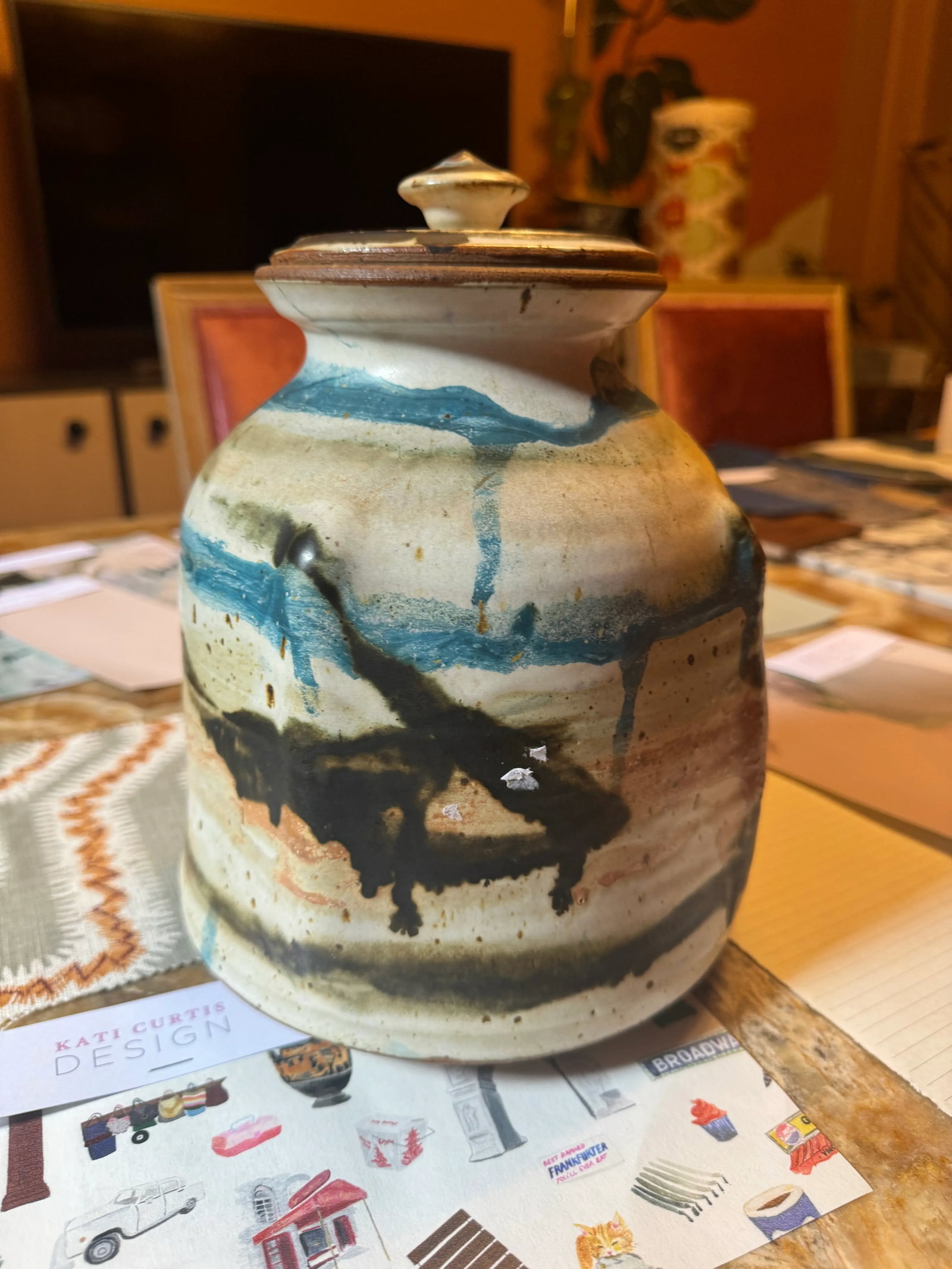 1960s Multicolored Ceramic Jar or Cannister - 2