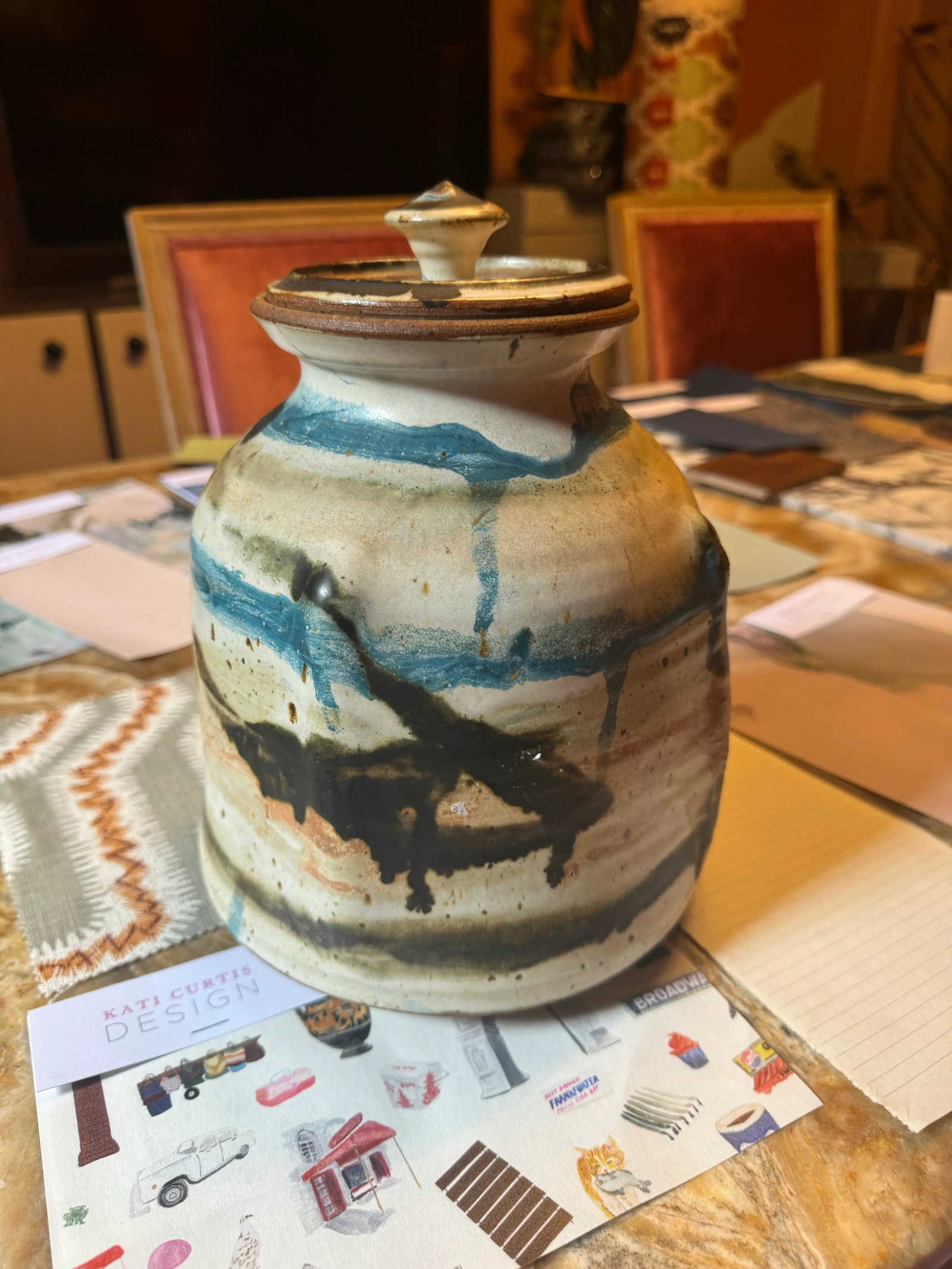1960s Multicolored Ceramic Jar or Cannister - 3