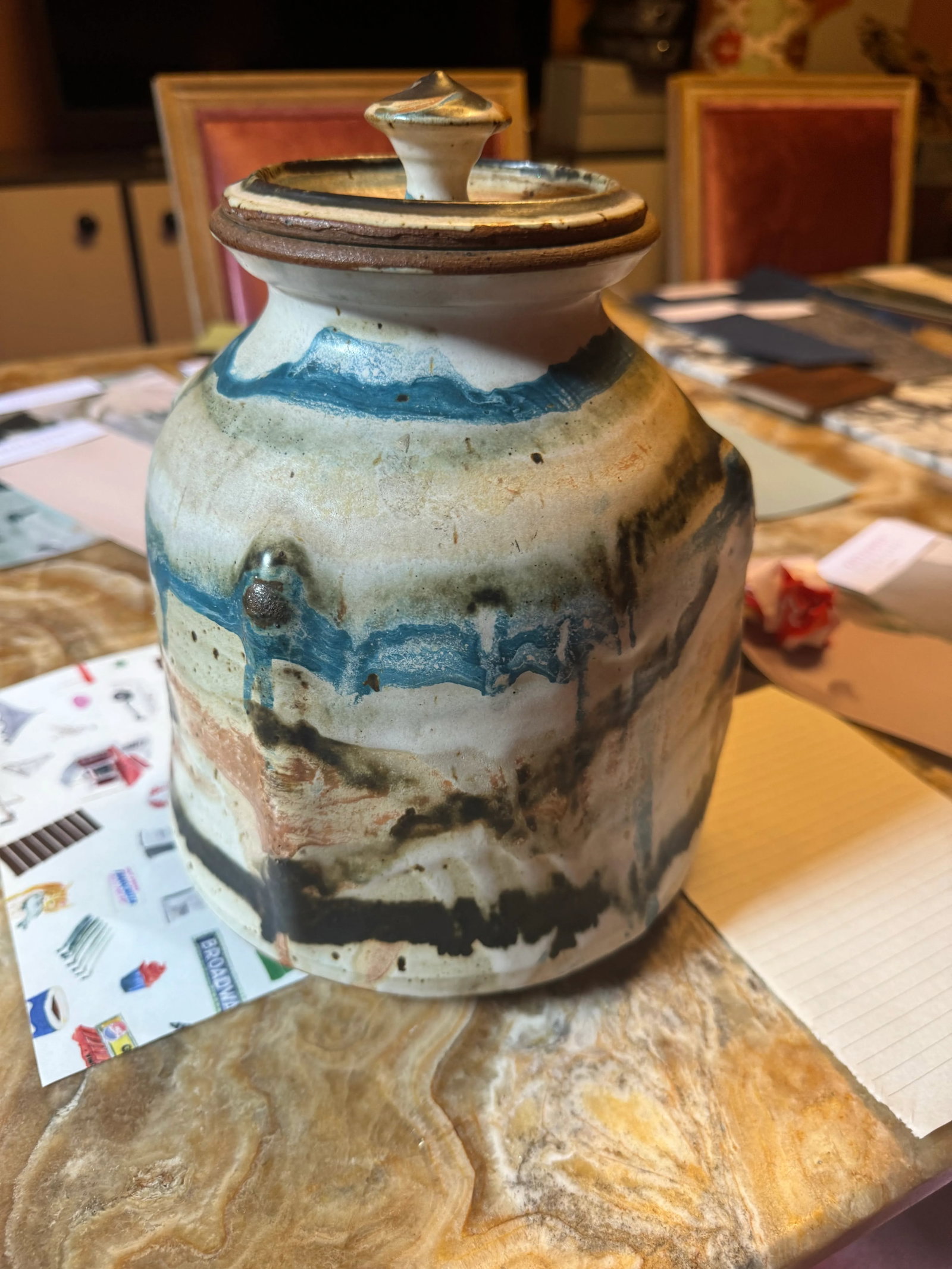 1960s Multicolored Ceramic Jar or Cannister - 4