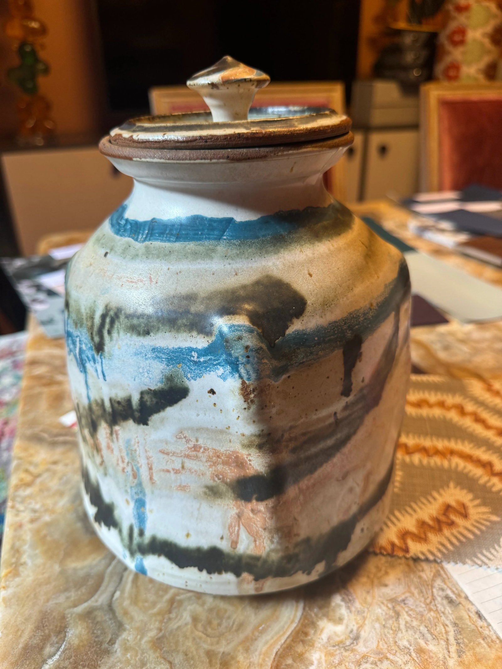 1960s Multicolored Ceramic Jar or Cannister - 5