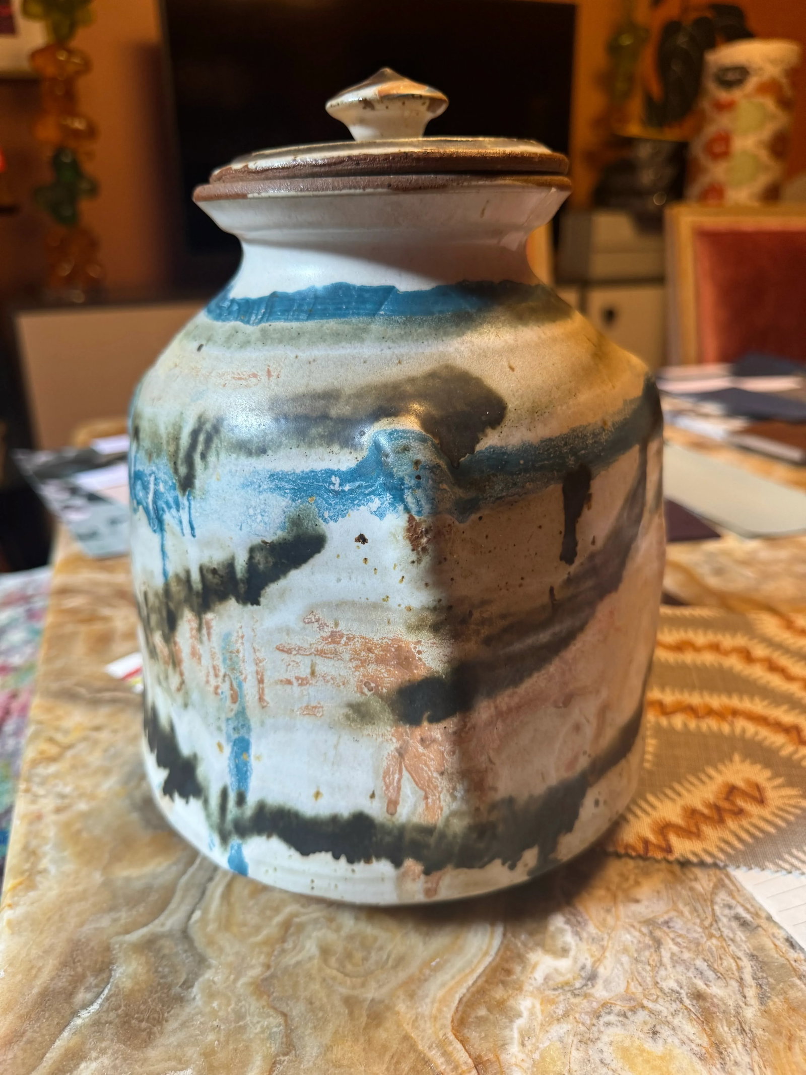 1960s Multicolored Ceramic Jar or Cannister - 6
