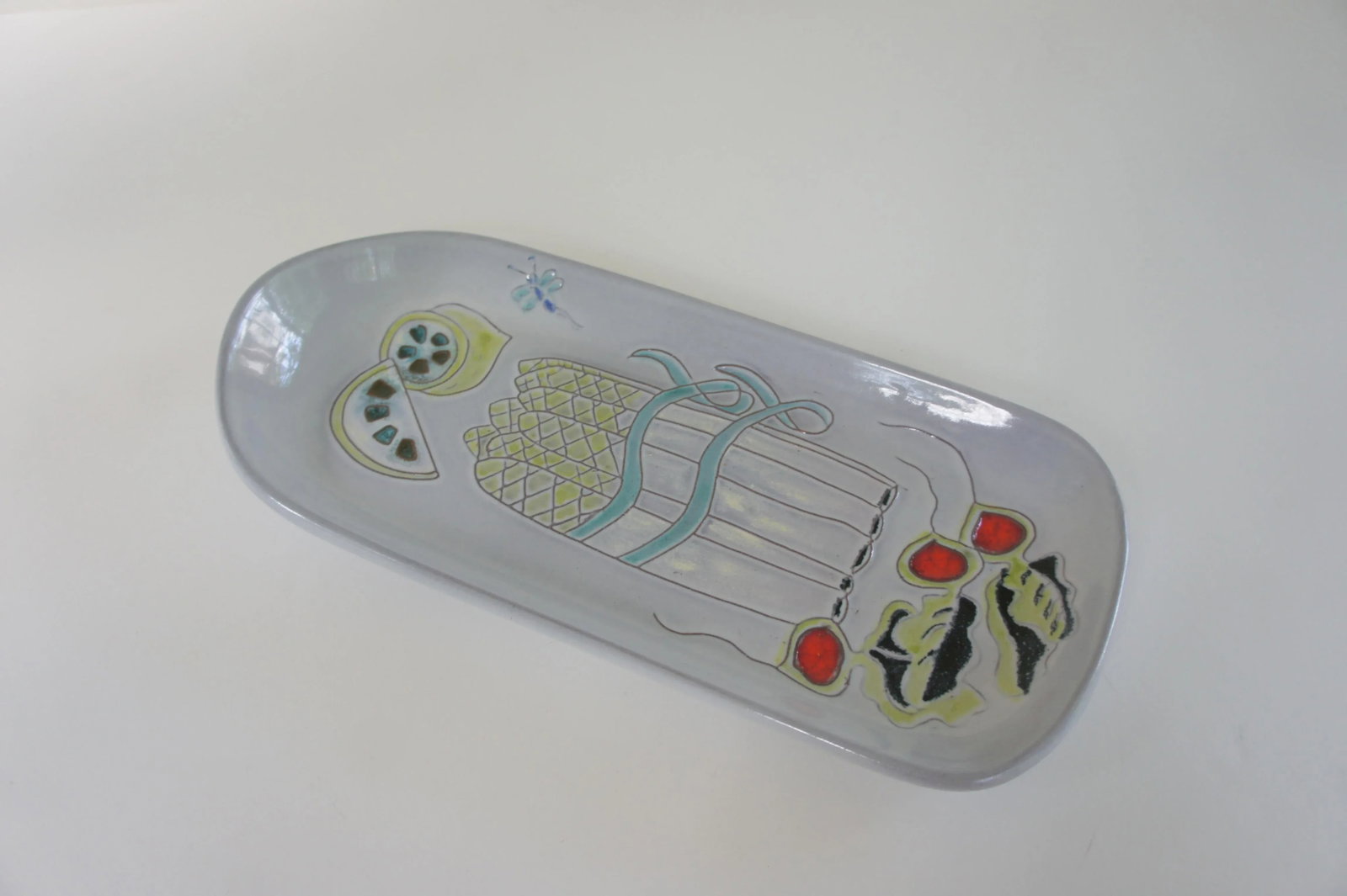 Mid-Century Modern Asparagus Ceramic Platter by Sheldon Gants for Ceramic Art - 3