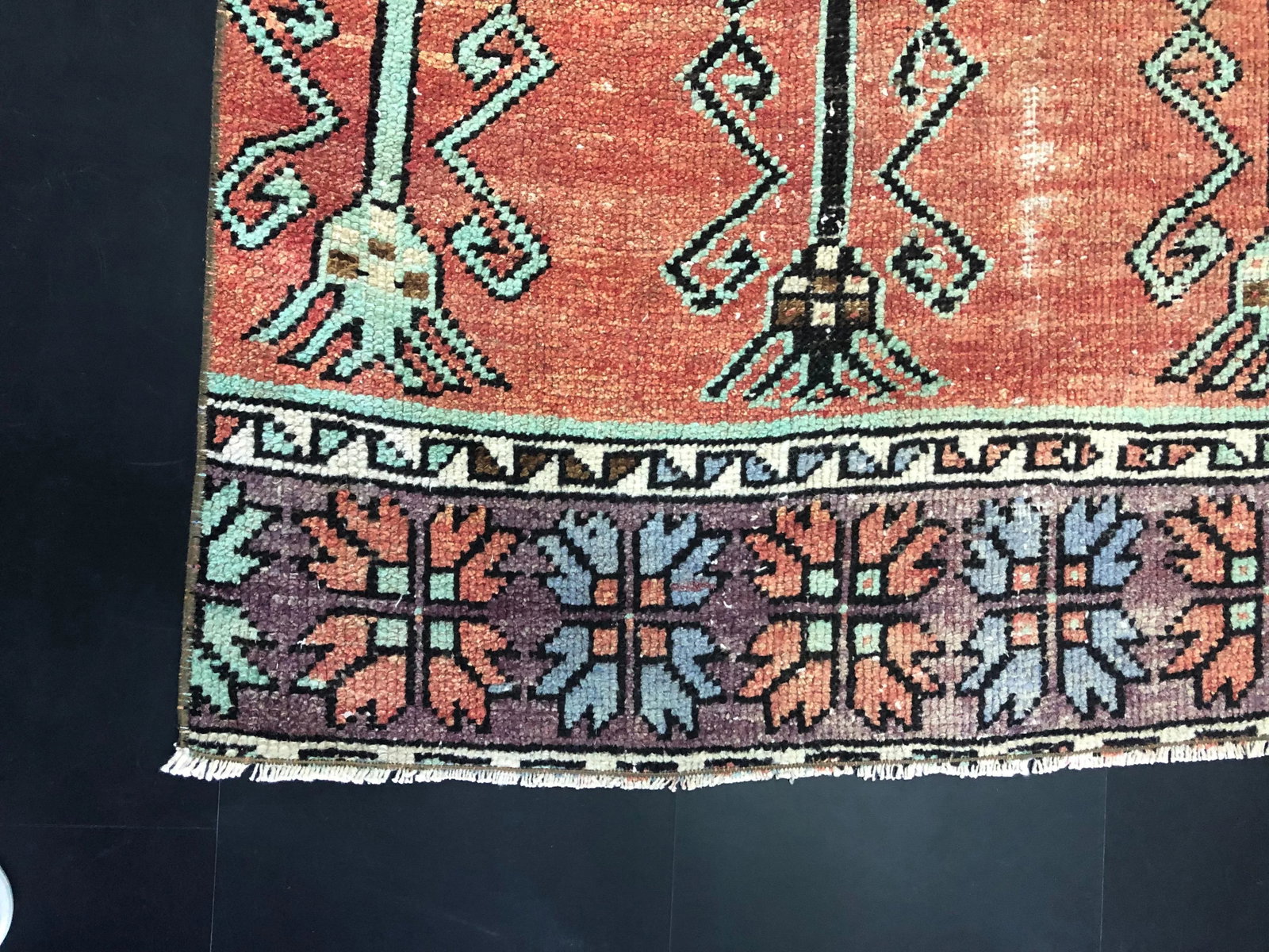 Vintage Orange and Green Turkish Traditional Oushak Rustic Runner Rug - 10