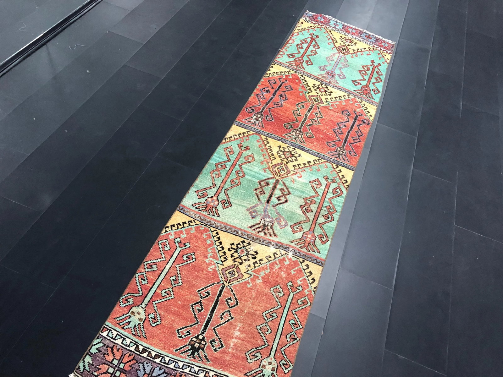 Vintage Orange and Green Turkish Traditional Oushak Rustic Runner Rug - 3