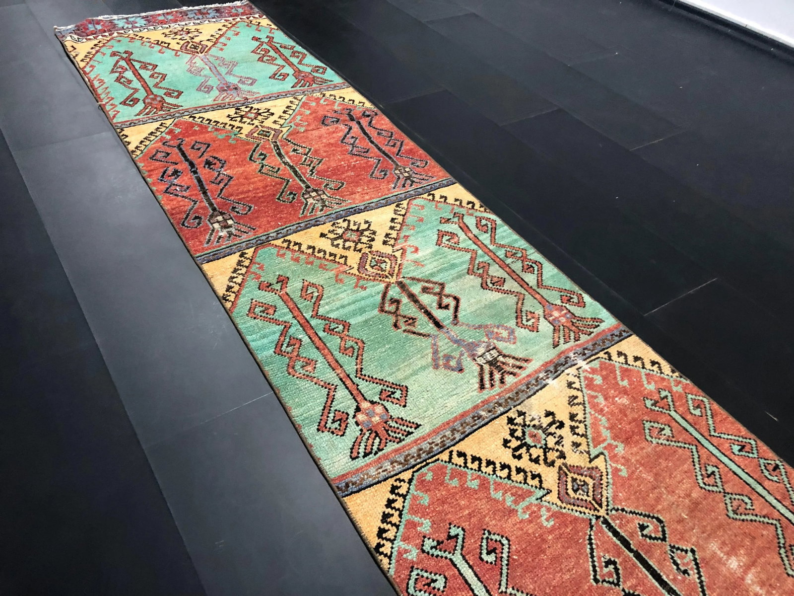 Vintage Orange and Green Turkish Traditional Oushak Rustic Runner Rug - 6