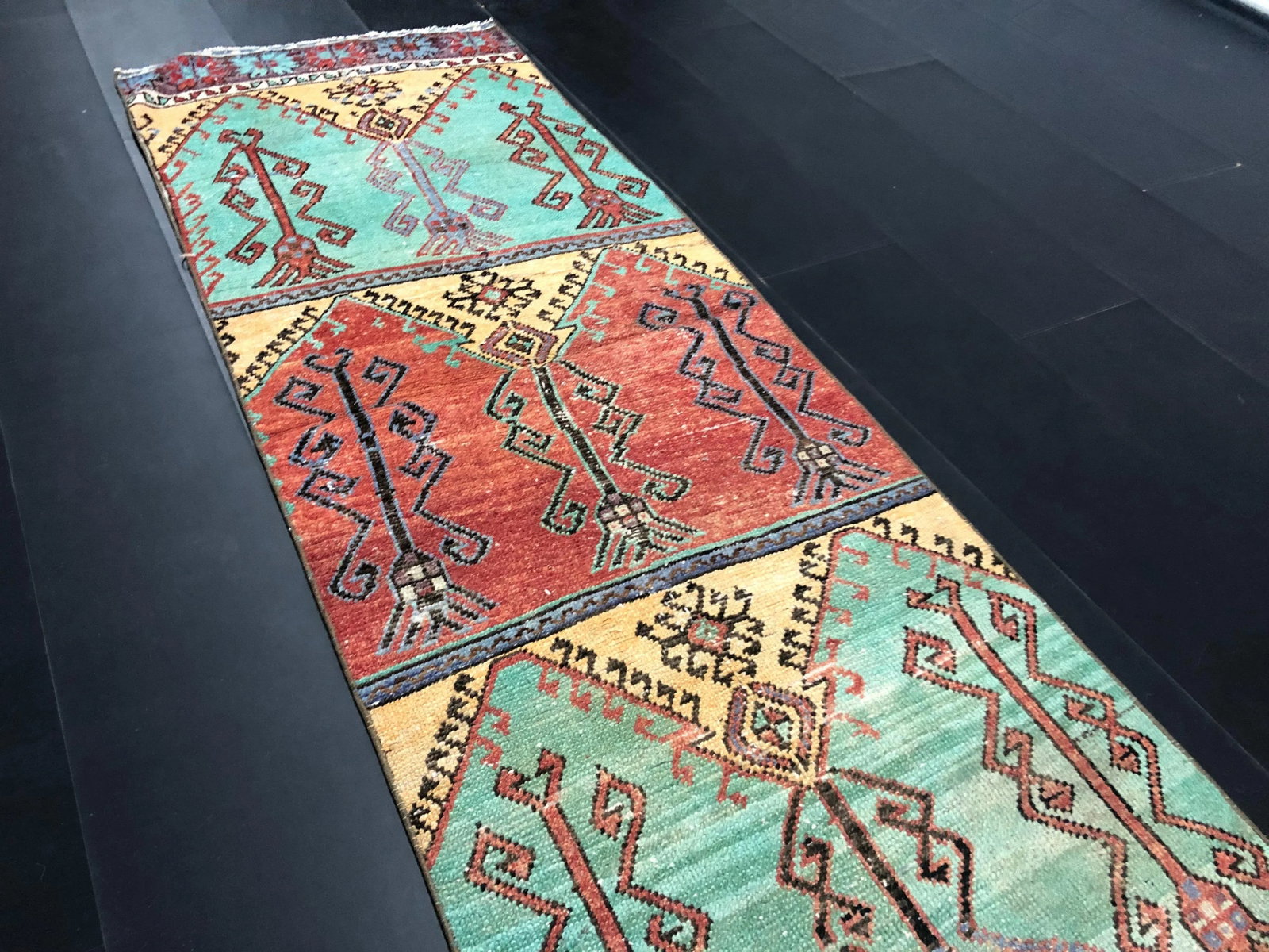 Vintage Orange and Green Turkish Traditional Oushak Rustic Runner Rug - 7