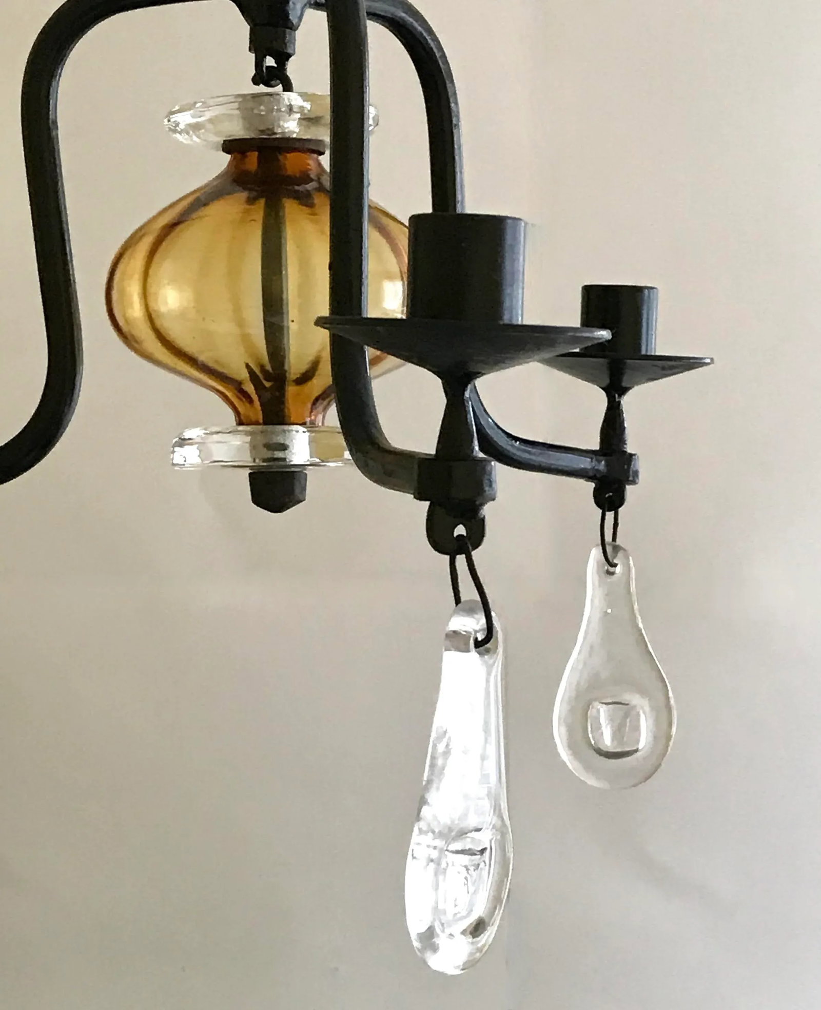 1960s Erik Hoglund Three-Arm Chandelier With Amber Colored Glass - 5