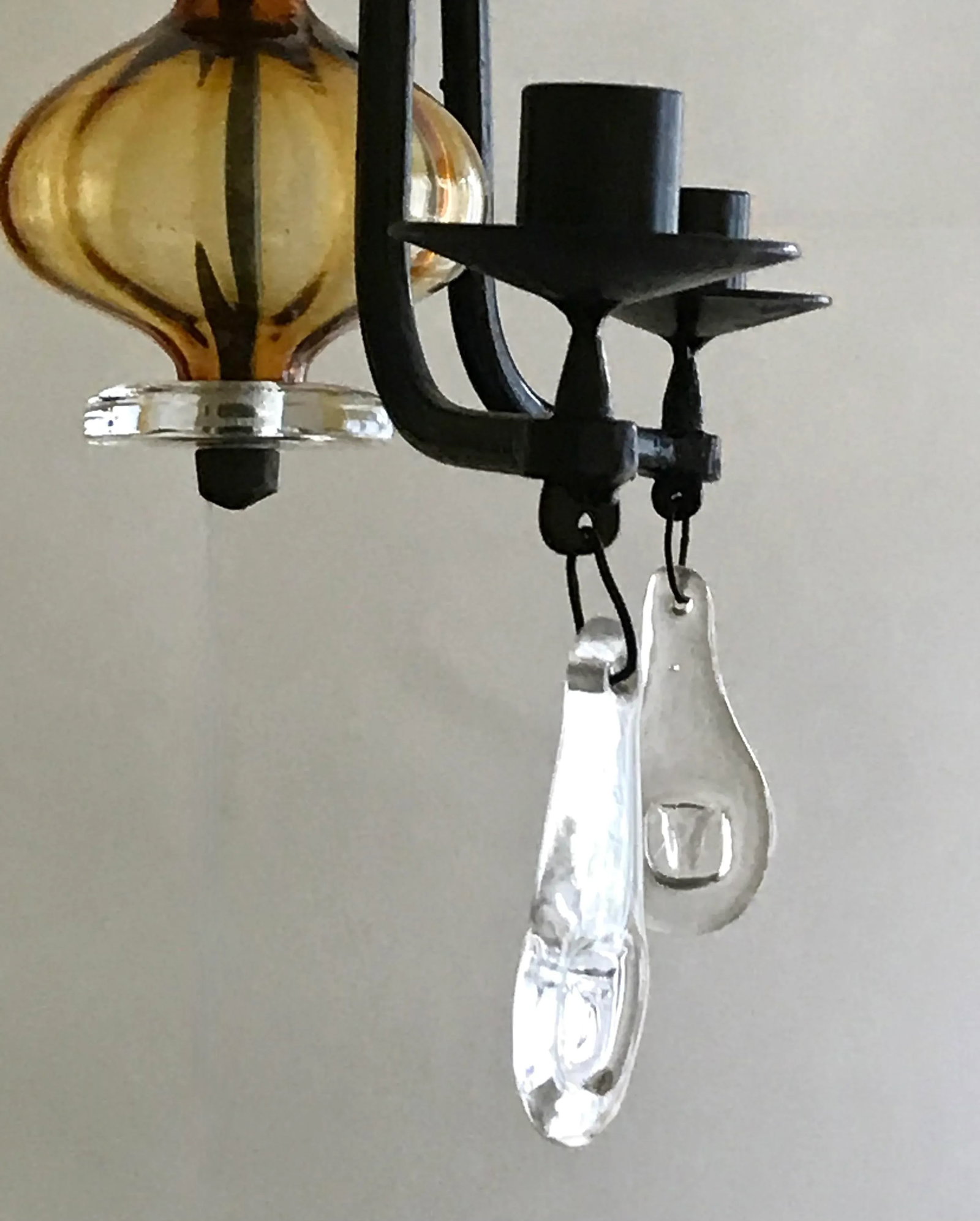 1960s Erik Hoglund Three-Arm Chandelier With Amber Colored Glass - 6