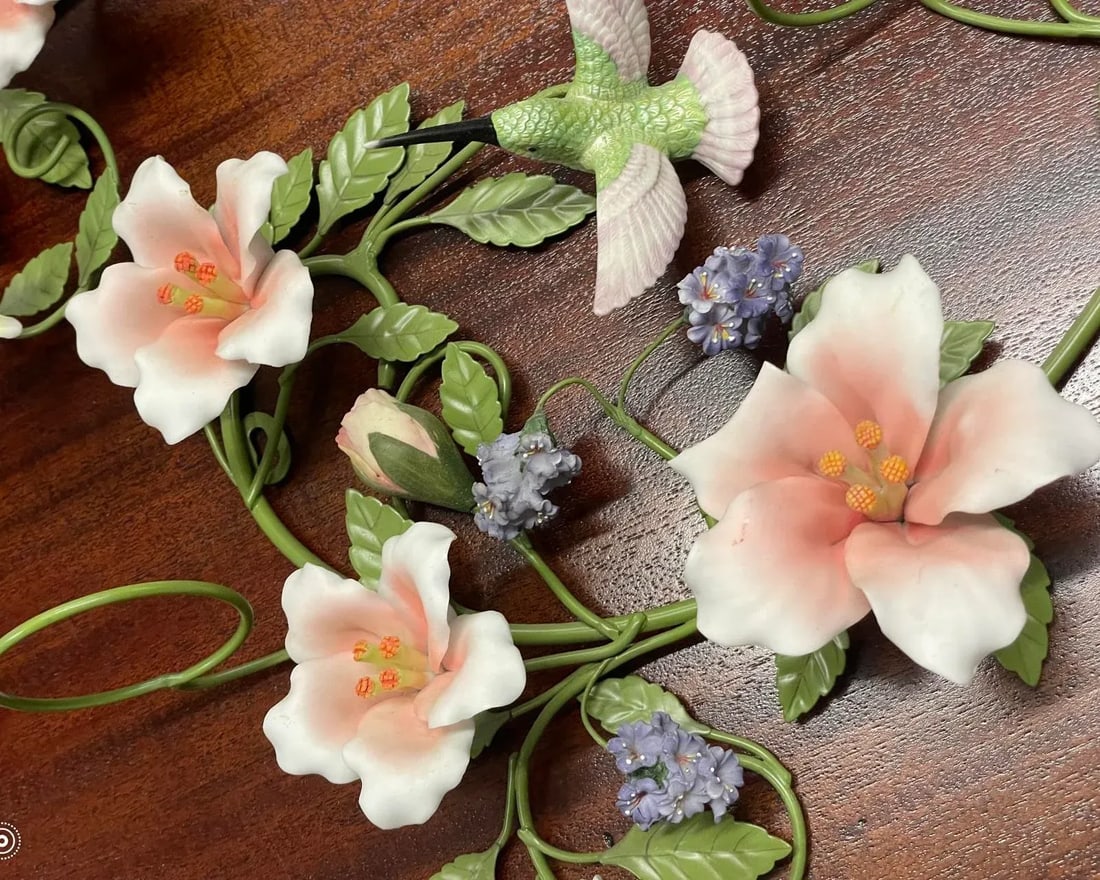 Vintage Porcelain and Tole Floral Candle Holder Wall Sconces - Set of 4 - 10