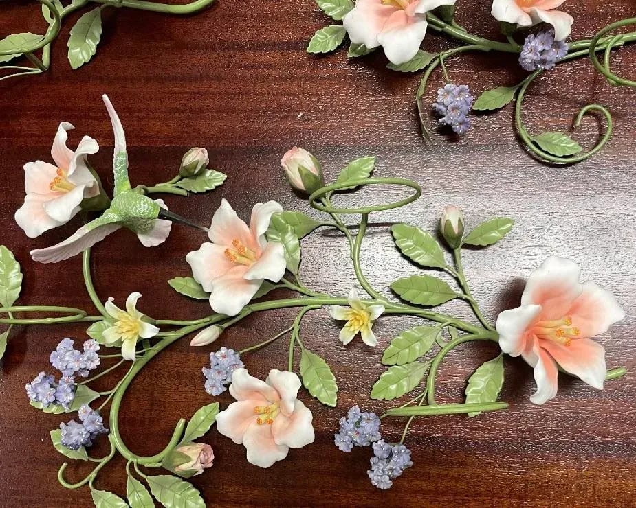 Vintage Porcelain and Tole Floral Candle Holder Wall Sconces - Set of 4 - 3